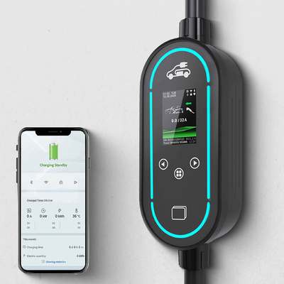 comprar 7Cargador de vehículos eléctricos portátil de.36kW 32A con RCD de tipo B y pantalla LCD fabricación en línea
